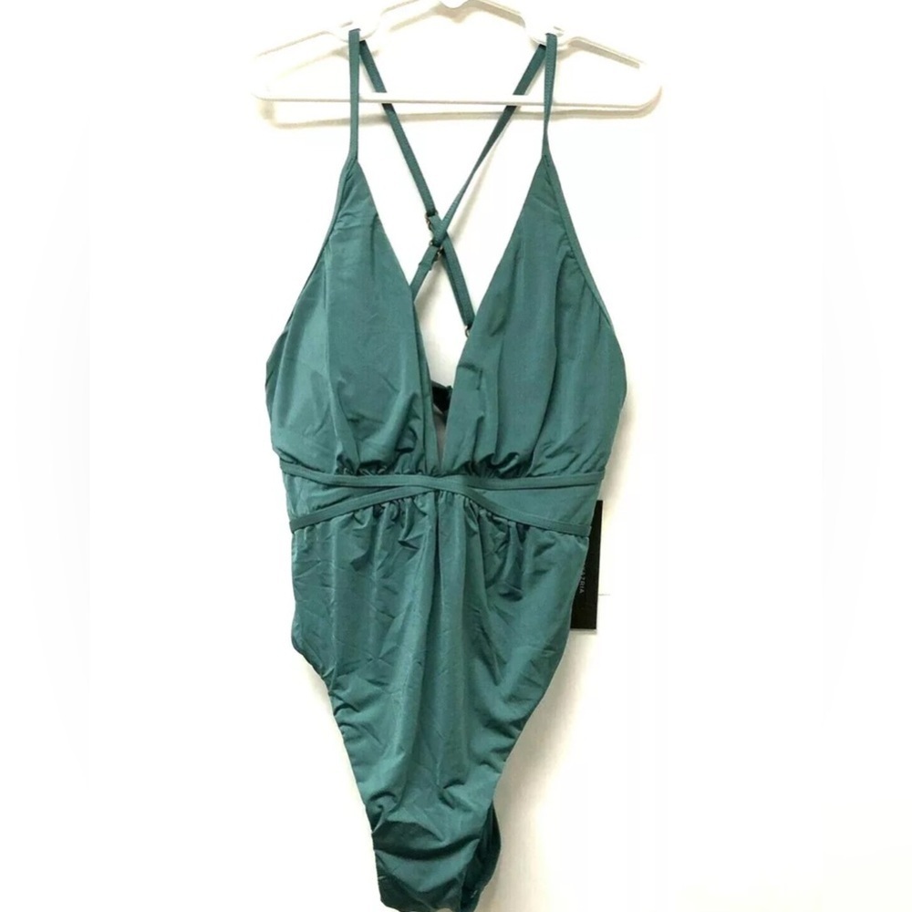 BCBGmaxazria Womens Swimsuit Once Piece Plunge Neck Green Size 4